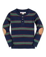 Hope & Henry Boys Organic Long Sleeve Henley Pullover Sweater with Elbow Patches Cable