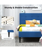Sugift Twin Upholstered Platform Bed with Button Tufted Linen Fabric Headboard