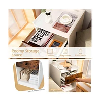 Sugift Set of 2 Nightstand with Drawer Cabinet End Side Table Raised Top
