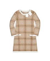 Hope & Henry Girls' Organic Long Sleeve Bow Detail Intarsia Sweater Dress