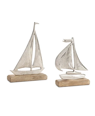 Slickblue Elegant Sailboat Figurine on Base Nautical Home Decor Accent (Set of 2)