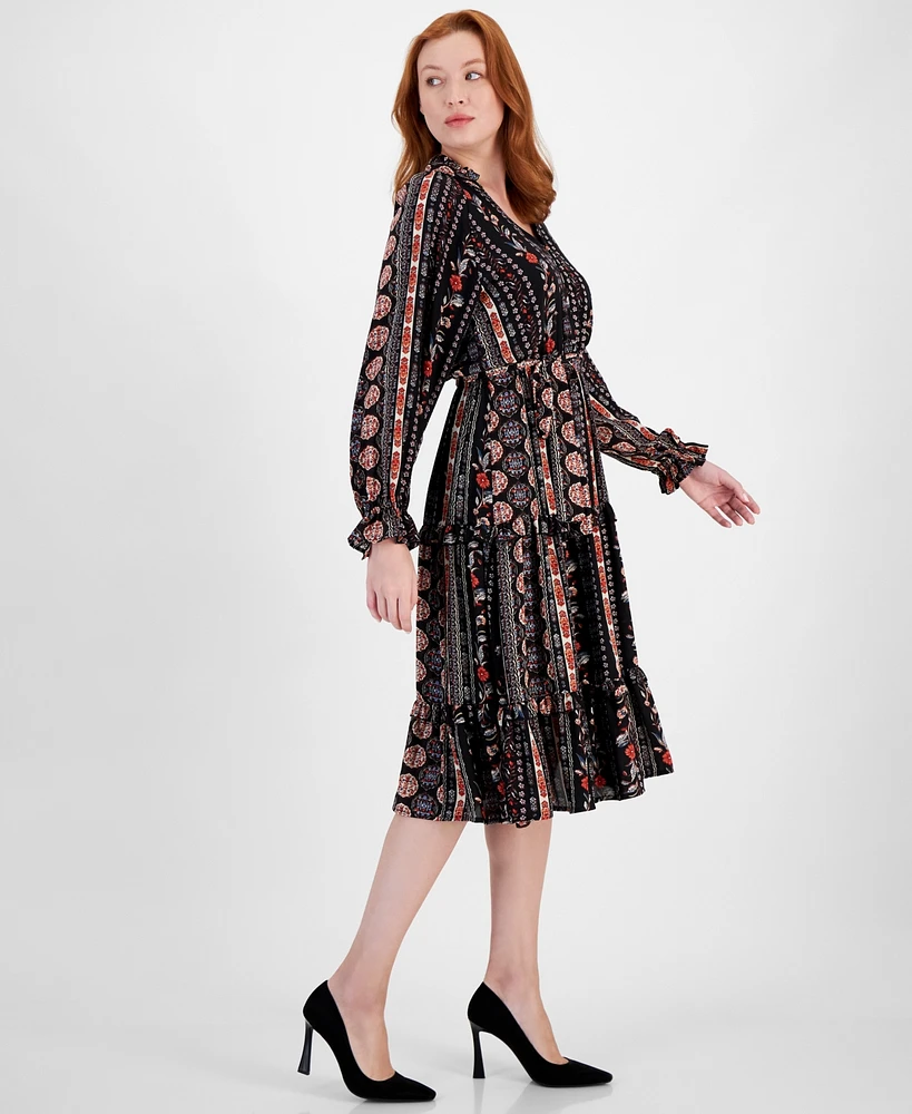 T Tahari Women's Printed Fit & Flare Tiered Midi Dress