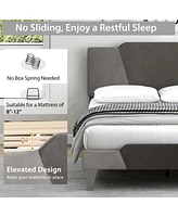Sugift Full Velvet Upholstered Bed Frame with High Headboard