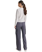 Dkny Jeans Petite Studded Long-Sleeve Crewneck Top