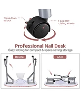 Byootique Manicure Nail Table w/ Uv Led Nail Lamp 135W Portable Folding Nail Technician Desk with Built-in Dust Collector & Carry Bag for Nail Tech Be
