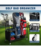 Vebreda Double Golf Bag Organizer with Lockable Universal Wheels