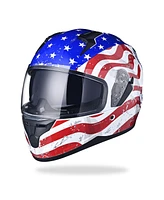 Ahr Run-f Full Face Stars and Stripes Motorcycle Helmet Dual Visor Dot - Blue