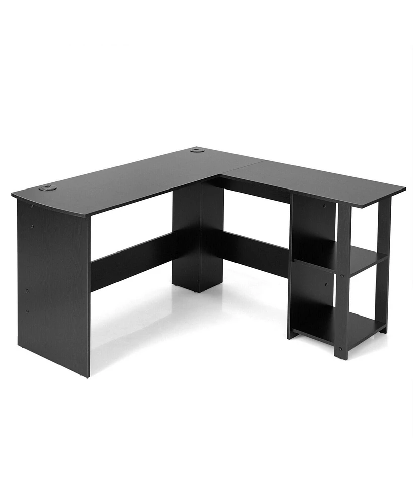 Skonyon L-Shaped Corner Computer Desk with 2-Tier Open Shelves for Home Office