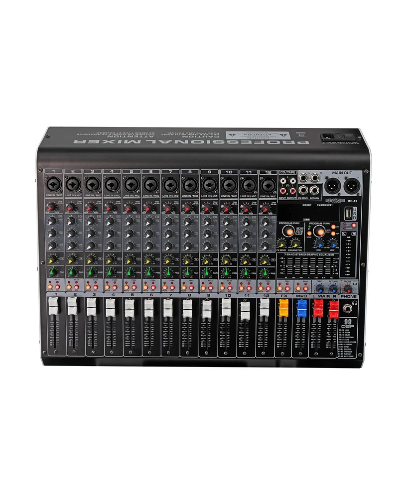 5 Core Audio Dj Mixer 12 Channel Sound Board L Shape w Bluetooth Usb 99 Dsp Effects 48V Phantom Power - Mx 12CH L