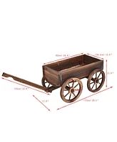 Vebreda Wood Wagon Planter Pot Stand with Wheels