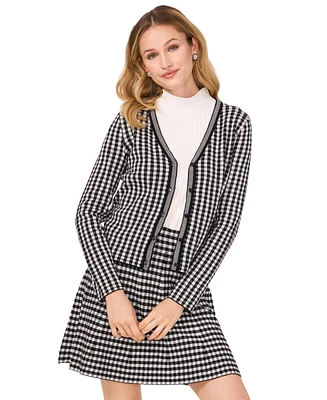 CeCe Women's Gingham V-Neck Cardigan