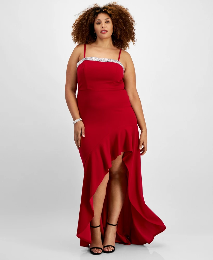 City Studios Trendy Plus Rhinestone-Trim High-Low Gown