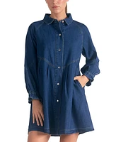 Elan Women's Cotton Button-Down Denim Long-Sleeve Dress