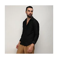 Campus Sutra Men's Midnight Black Self-Design Wave Shirt