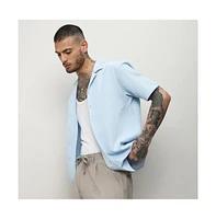 Men's Light Blue Self-Design Block Shirt