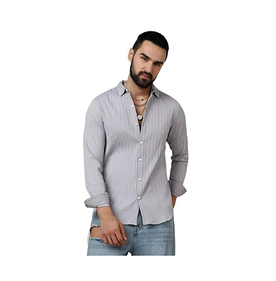 Campus Sutra Men's Moon Grey Self-Design Striped Shirt