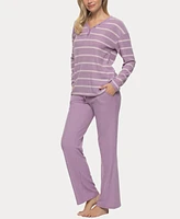 Felina Women's Jolie V-Neck Henley and Pant Lounge Set