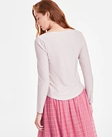 On 34th Women's Scoop-Neck Metallic-Knit Long-Sleeve Top, Created for Macy's