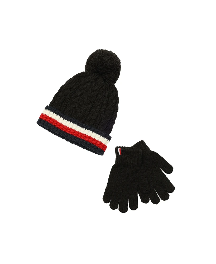 Tommy Hilfiger Big Boys Cable Hat And Gloves Set