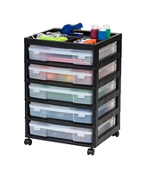 Iris Usa 5 Drawers Scrapbook Plastic Rolling Storage Cart with Organizer Top with Casters,Black