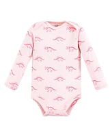 Touched by Nature Baby Girls Organic Cotton Long-Sleeve Bodysuits, Retro Dino