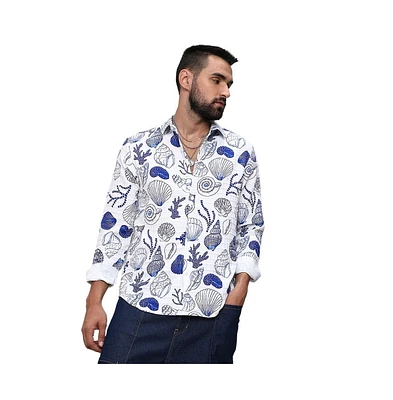 Men's Chalk White:Indigo Blue Seashell Shirt