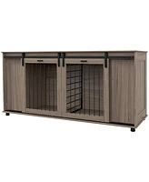 PawHut 71" Dog Crate Furniture with Removable Divider, Storage, Walnut