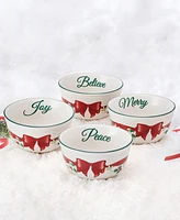 Winterberry Red Ribbon Appetizer Bowls, Set of 4