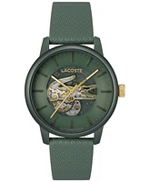 Lacoste L.12.12 Automatique Men's Green Leather Strap Watch 44mm
