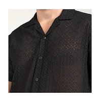 Campus Sutra Men's Midnight Black Floral Embroidered Shirt