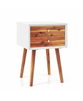 Sugift Mid-Century Wooden Multipurpose End Table with 2 Storage Drawers