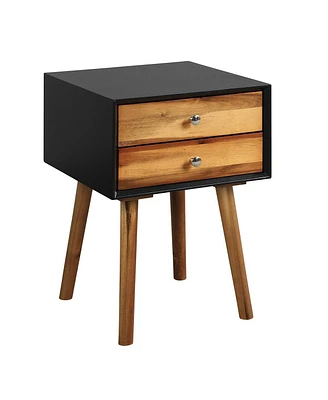 Sugift Mid-Century Wooden Multipurpose End Table with 2 Storage Drawers