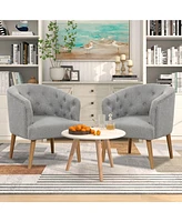 Sugift Upholstered Tub Chair with Solid Rubber Wood Legs and Adjustable Foot Pads for Living Room