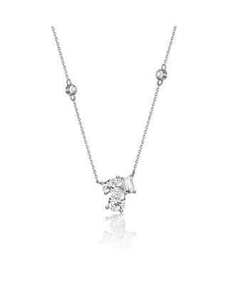 Genevive Sterling Silver Cubic Zirconia Cluster Station Necklace