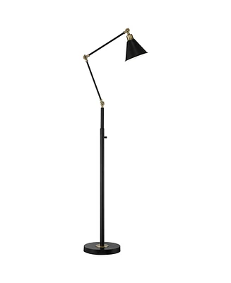 360 Lighting Wray Modern Mid Century Industrial Adjustable Floor Lamp Standing 61" Tall Flat Black Warm Antique Brass Metal Swivel Cone Shade for Livi