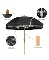 LAGarden 6 Ft Fringe Patio Umbrella with Tassel Jazz Age Wood for Outdoor, Black with glitzy sequin,Model: JZ6-06