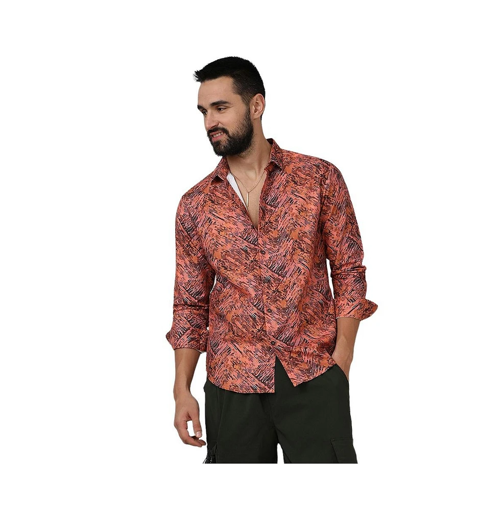 Campus Sutra Men's Sienna Brown Animal Print Shirt