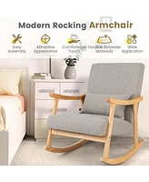 Givimo Upholstered Rocking Chair with Pillow and Rubber Wood Frame