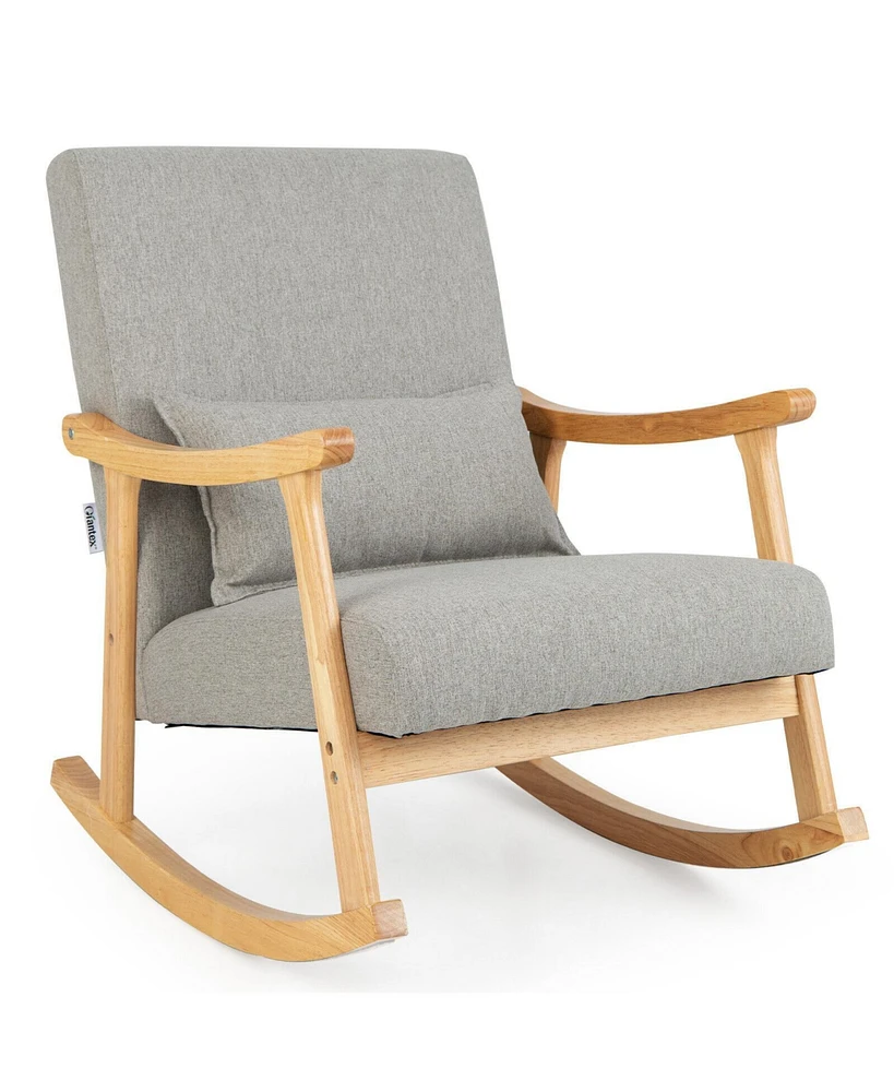 Givimo Upholstered Rocking Chair with Pillow and Rubber Wood Frame