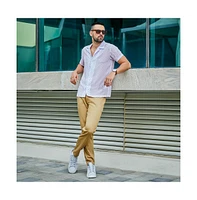 Men's White & Lavender Balanced Striped Shirt