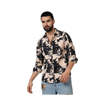 Campus Sutra Men's Beige & Black Paint Strokes Shirt