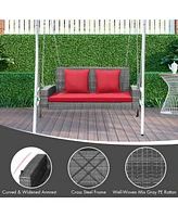 Sugift 2-Person Patio Pe Wicker Hanging Porch Swing Bench Chair Cushion 800 Pounds