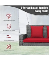 Sugift 2-Person Patio Pe Wicker Hanging Porch Swing Bench Chair Cushion 800 Pounds