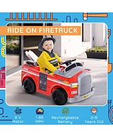 Aosom 6V Electric Ride-On Fire Truck Vehicle for Kids with Remote Control