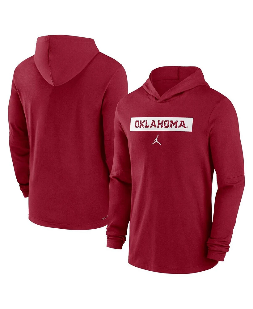 Jordan Men's Crimson Oklahoma Sooners Sideline Hoodie Performance Long Sleeve T-Shirt