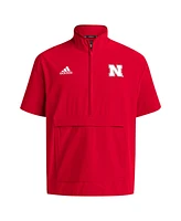 Adidas Men's Scarlet Nebraska Huskers Coaches Sideline Half-Zip Short Sleeve Jacket