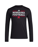 Adidas Men's Black Nebraska Huskers Locker Football Pre-Game Aeroready Long Sleeve T-Shirt