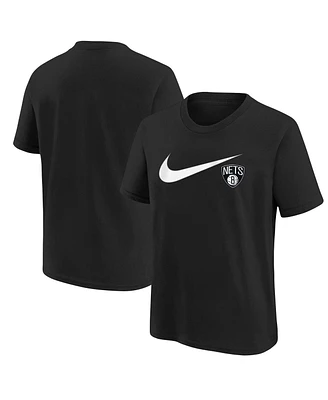 Nike Big Boys and Girls Black Brooklyn Nets Swoosh T-Shirt