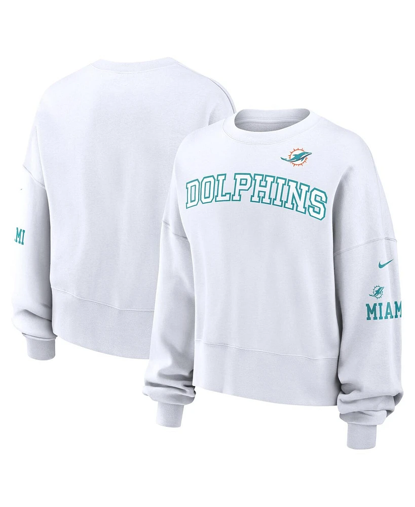 Nike Women's White Miami Dolphins Oversized Long Sleeve Cropped Sweatshirt