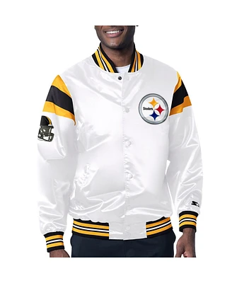 Starter Men's White Pittsburgh Steelers Satin Full-Snap Varsity Jacket